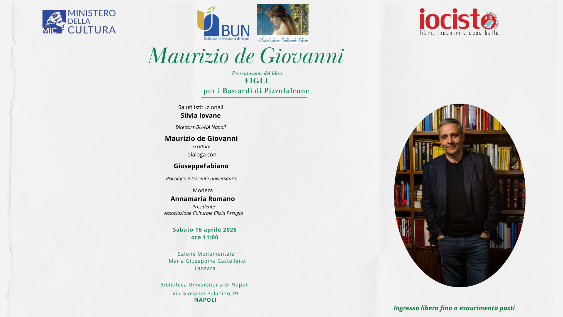 Presentazione del romanzo “FIGLI – per i Bastardi di Pizzofalcone” di Maurizio de Giovanni